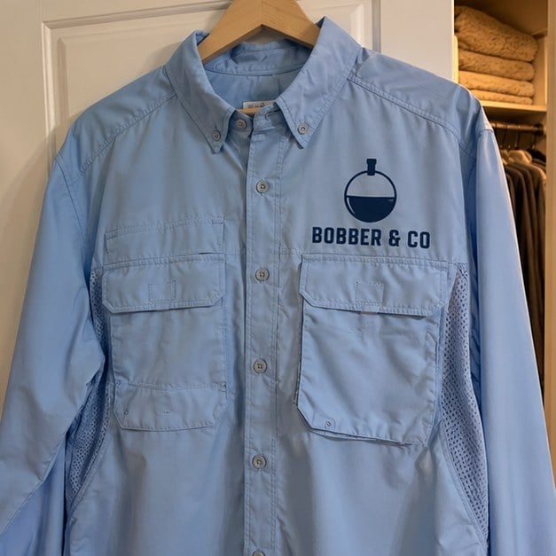 Customer photo of a custom button-up fishing shirt